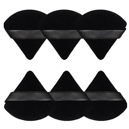 Pimoys 6 Pieces Powder Puff Face Makeup Sponge Soft Velour Triangle Powder Puffs Beauty Sponge Stocking Stuffers for Loose Powder (Black, Pink)