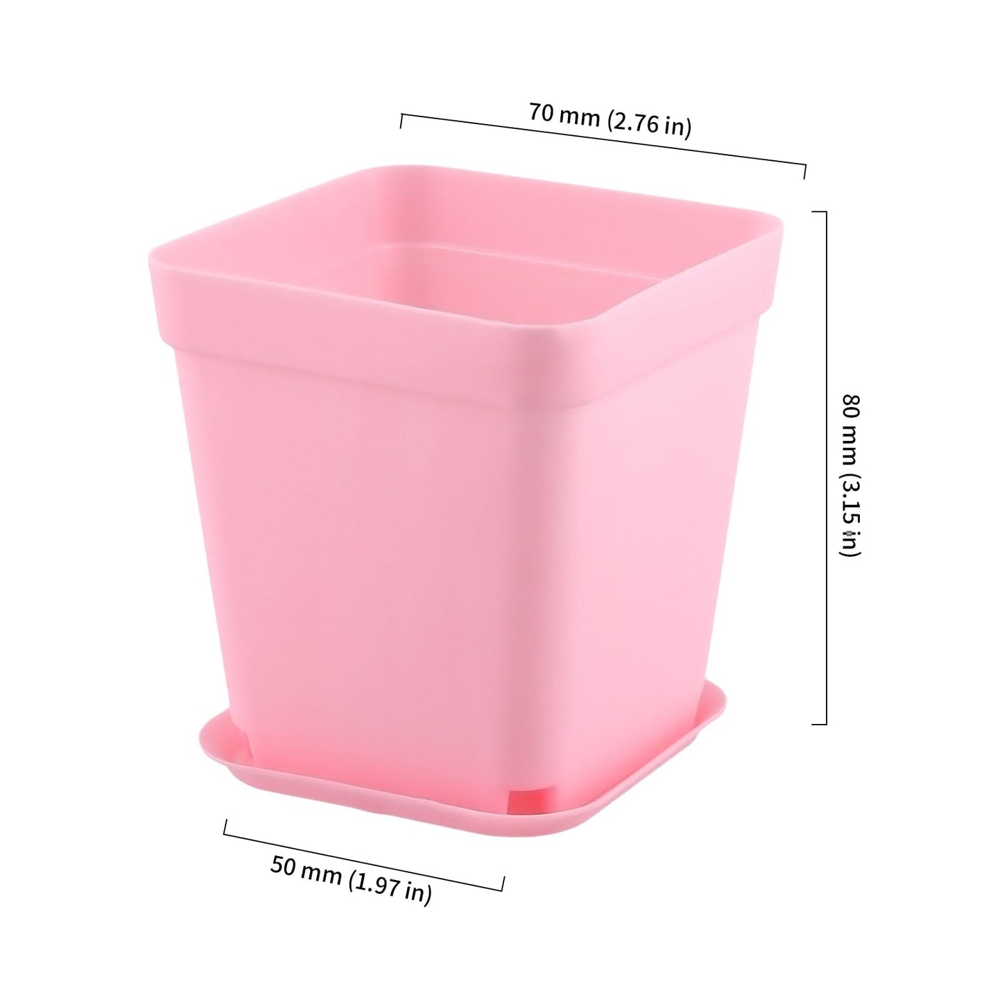HOIGON 100 Pack 2.75 Inch Pink Square Nursery Pot, 7cm Thickened Plastic Nursery Pots with Drain Holes Trays, Small Square Planting Containers Bulk Set for Seedling Flower Tomatoes Basil