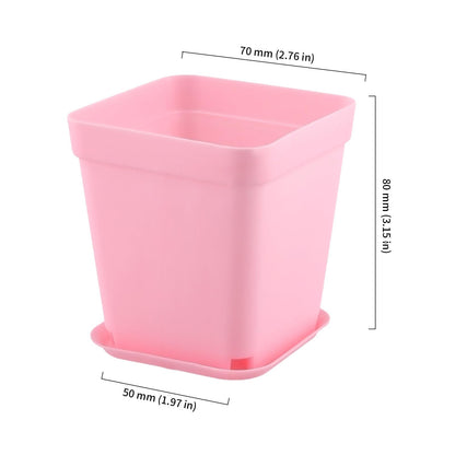 HOIGON 100 Pack 2.75 Inch Pink Square Nursery Pot, 7cm Thickened Plastic Nursery Pots with Drain Holes Trays, Small Square Planting Containers Bulk Set for Seedling Flower Tomatoes Basil