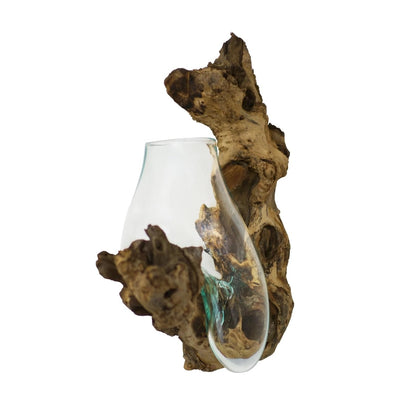 OMA Handcrafted Molten Glass on Driftwood Wall Planter Vase – Unique Hanging Terrarium & Decorative Sculpture – Rustic Coastal Wall Art for Succulents, Air Plants, Indoor Décor - Artisan Boho Gift