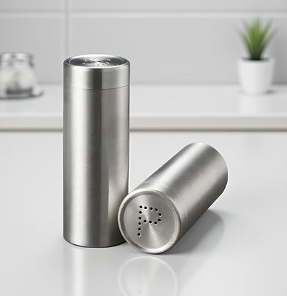 2-Pack Salt Pepper Shakers (Silver), Stainless Steel Spice Containers Seasoning Shaker Bottle with Shaker Lids, Sugar Salt Spice Pepper Seasoning Bottle Dispenser Spice Jars