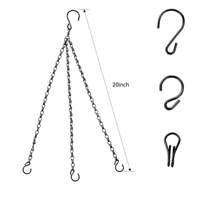 Heybe Update 360 Degree Swivel Hanging Basket Chains,3 Point 20 Inches Hanging Plant Chain and Hook, Black Plant Hangers, Pack of 3 (3 Point)