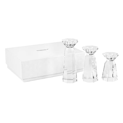 DONOUCLS Crystal Tapered Candle Holders Crystal Candlestick Home Tabletop Decorations Pack of 3, Comes with Gifted Box