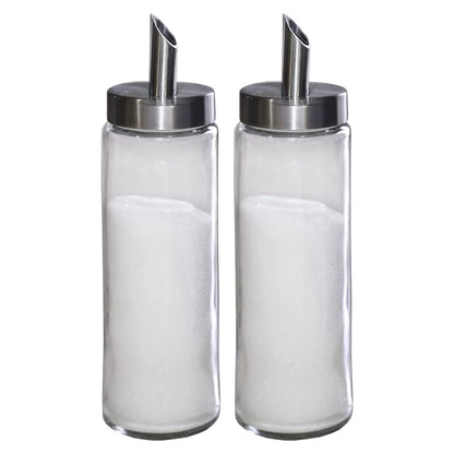 Neat Pour Sugar Dispenser, Shaker & Pourer - MODERN STYLE Brushed Nickel with Stainless Steel Lid, Dishwasher Safe for Sugar, Salt, Cocoa, Sprinkles. 8.4oz for coffee, tea, and baking (Pack of 2)