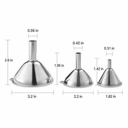 3 in 1 Metal Funnels for Filling Bottles Stainless Steel Small Kitchen Funnel Set for Transferring Essential Oils Liquid Fluid Spice Dry Ingredients Powder,Durable (‎Short-Handled Funnel)