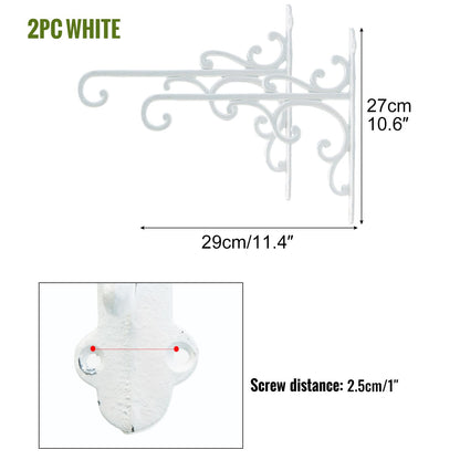 Sungmor Cast Iron Wall Hook Plant Hangers - Home & Garden Heavy Duty Hanging Bracket Plant Hooks - 2PC WHITE Decorative Wall Mount Hooks for Hanging Planter Pot Bird Feeder Birdcage Lantern Wind Chime