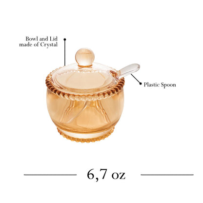 WOLFF - Pearl Crystal Beaded Sugar Bowl with Lid and Spoon - Sugar Holder, Dish for Candy Dispenser, Salt, Condiments and Spices, Jelly Jar (Amber, Sugar Bowl)