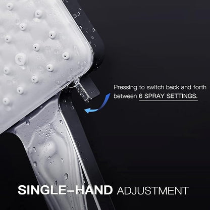 Newentor® Handheld High Pressure 6 Spray Modes/Settings Detachable Chrome Finish Square Shower Head with Stainless Steel Hose and Multi-Angle Adjustable Shower Stand
