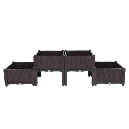 Guangshuohui Planter Raised Beds Kits,Garden Bed with Self Watering Planter Box and Drainage Plug,for Flowers Vegetables and Garden Patio Balcony Restaurant, Easy Assembly (Set of 4,Brown)