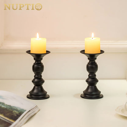 NUPTIO 2 Pcs Candle Holders for Pillar Candles, Black Candle Holder for 50mm Candles Christmas Halloween Mantlepiece Decorations, Ideal for Weddings Special Events Party Living Room