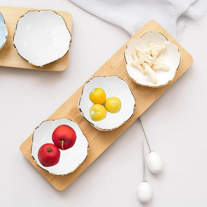 mollensiuer 4Pcs Flower Ceramic Sauce Dish Appetizer Plates Seasoning Dish Serving Dish Condiment Dish Dessert Bowl Sushi Dipping Bowl for Kitchen Home, White