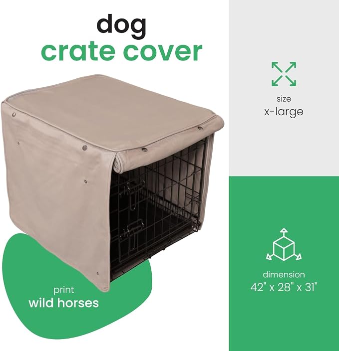 Molly Mutt Wild Horses Dog Crate Cover, 100% Cotton Canvas Cover with 2 Roll-Up Panels, Ideal for Dog or Cat Crate, Durable, Washable, and Free of Harmful Chemicals, 42" x 28" x 31"