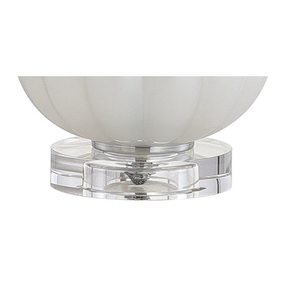 JONATHAN Y 17.5" White/Chrome Glass Table Lamp, Modern Crystal Bedside Lamp for Bedroom Living Room Nightstand, Glam Ribbed Accent Lamp, White Faux Silk Shade, LED Bulb JYL2076A