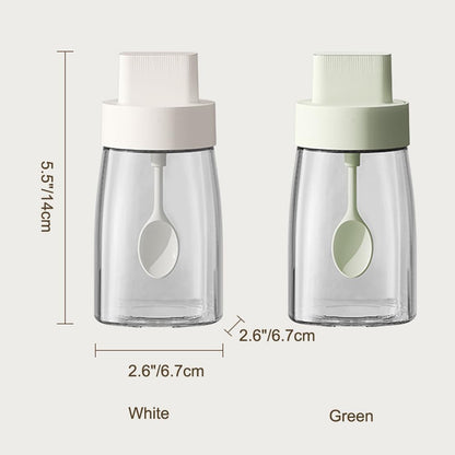 LOYUYU Kitchen Sodium Calcium Glass Spice Jars Seasonning Box Set of 3, Condiment Pots Spice Jars, Retractable Spoon and Lid Combination Design, Airtight Cap 9.7oz White
