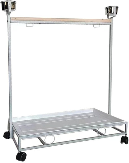41" Large Amazon Cockatoo Parrot Bird Play Stand Gym Play Ground Rolling Stand. (Silver White)
