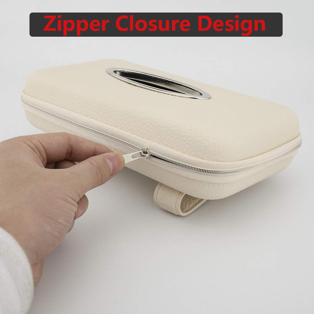Cartisen Car Tissue Holder - Sun Visor Napkin Holder, PU Leather Backseat Tissue Case for Vehicle (Beige)
