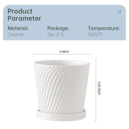 Ton Sin Ceramic Plant Pots Indoor Planters White Orange Set of 3 4