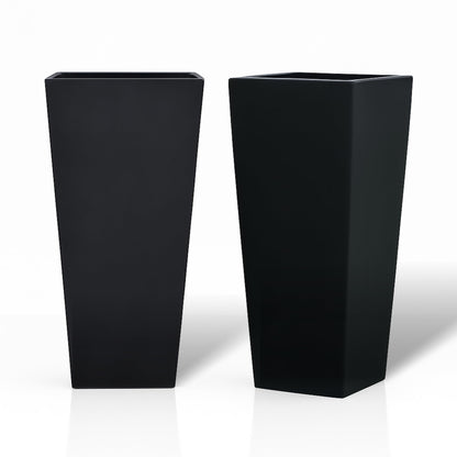 GreenShip 27" Tall Planters, Set of 2 – Black Outdoor Planter for Front Porch & Tall Plants, Weather-Resistant, with Drainage Hole & Rubber Plug (No Plants Included) (Black-2pcs)