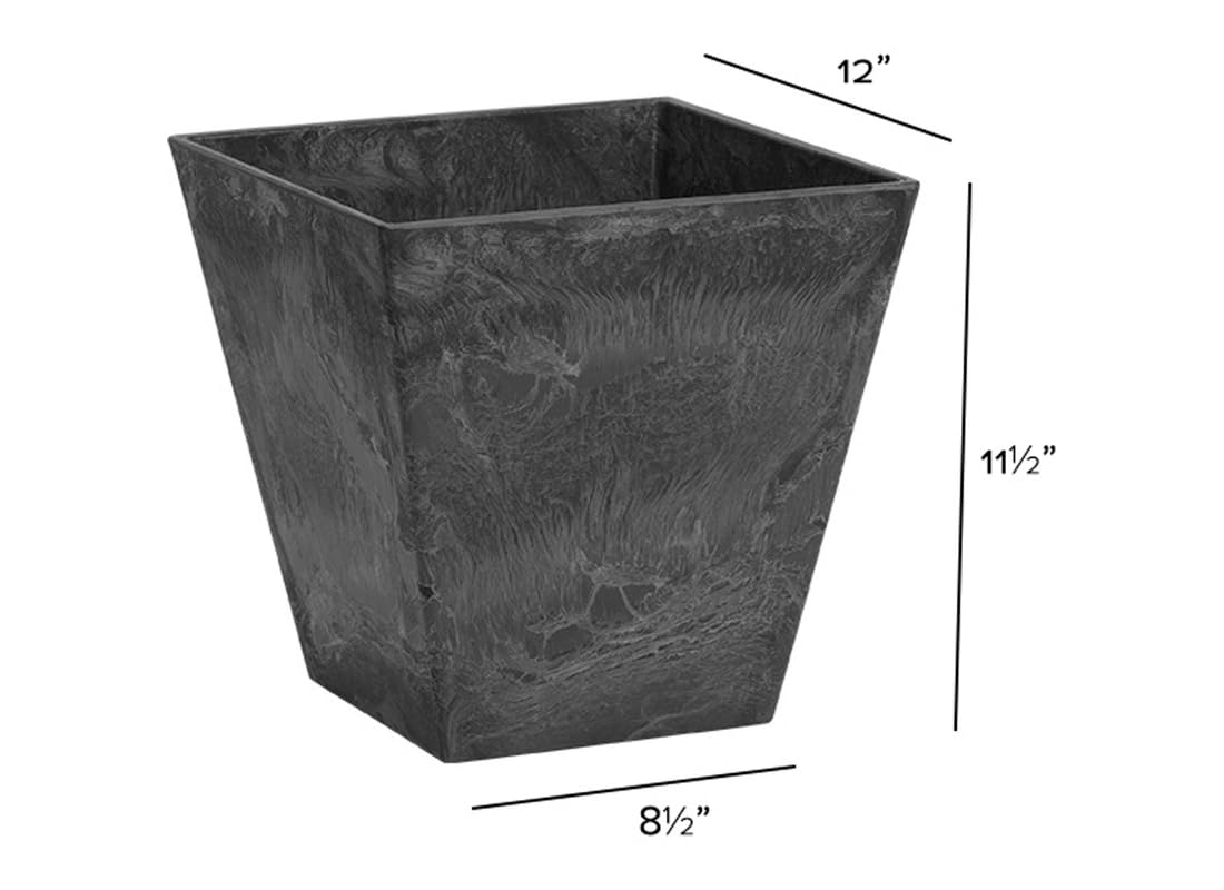 ArtStone Root & Vessel, Black, 35128 Ella Square Planter, 12, Inch