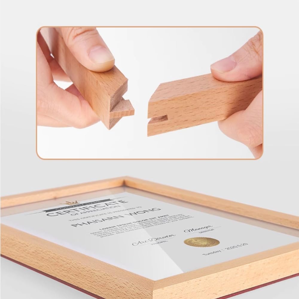 ECKEK Wall Mount Acrylic Sign Holder Self Adhesive Magnetic Display Frame Clear Document Frame for Office, Store, School, Home, Wall Picture Frame (Sapele Wood A3 297×420mm/11.69×16.54inches)