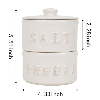 Vintage Ceramic Salt and Pepper Shaker Set Condiments Cellar Stacking Bowls With Lid