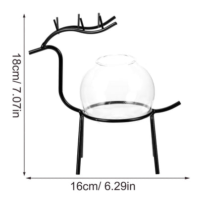 Homoyoyo Hydroponic Flower Vase with Metal Stand, Compact Dark Deer Desktop Glass Planter, Modern Terrarium Vase for Home Office Green Plant Decoration