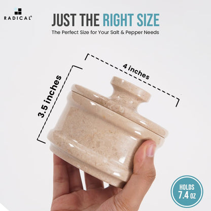 Radicaln Marble Salt Cellar with Lid 4" Inch Verona Handmade Salt Jar & Spice Storage Containers For Kitchen Countertop, Ideal Sugar Bowl & Salt dish For Table