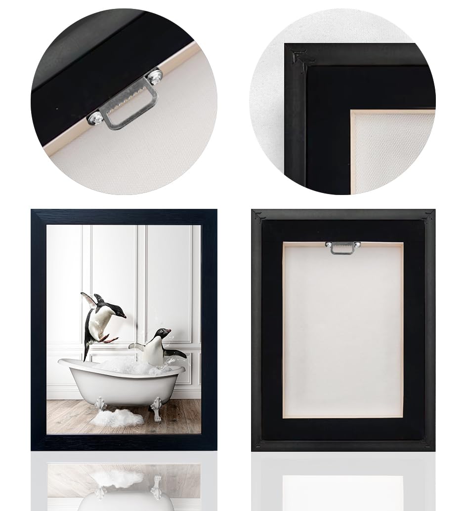 Bathroom Picture Wall Decor, Framed Black and White Bathroom Wall Art, Toilet Paper in Little Funny Raccoon's Hand Animal Canvas Print Painting