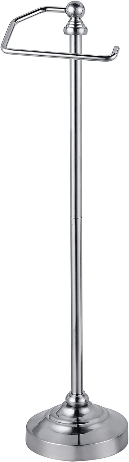 SunnyPoint Deluxe Free Standing Heavy Weighted Toilet Tissue Paper Roll Holder Stand (Brushed Nickel)