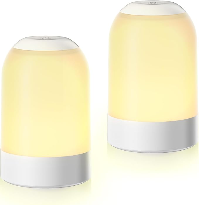G Keni 2 Pack Rechargeable Night Lights, Portable Touch Nightlights with Amber Warm White Light, Dimmable Egg Night Lights with 1H Timer, Cordless Bedside Lamps for Baby Nursery, Kids & Bedroom