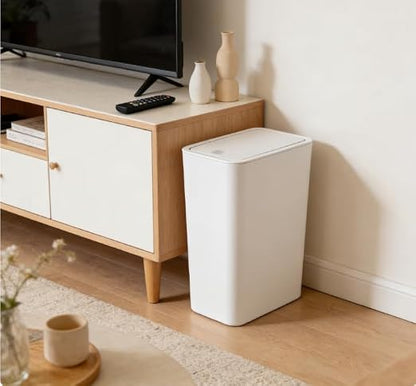 Compact Push-in Trash Can with Lid for Bathrooms, Kitchens, Living Rooms, Offices, Etc., Trash Can with Pop-Up Lid, 10 Liter/2.6 Gallon Slimline (White，2 Pieces)