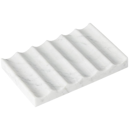 Carrara Marble Soap Dish - Self Draining Holder Keeps Soap Dry, Rectangular Tray for Shower, Bathroom & Jewelry Display (White)