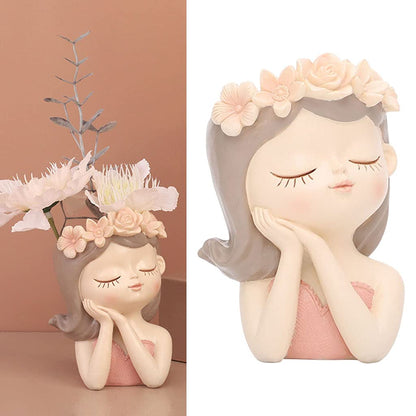 Easnea Girl Head Face Plant Pots Elegant Women Bust Flower Vases Succulent Cactus Planter Pots Indoor Living Room Home Office Desktop Decor - 8x7x11cm 8x7x11cm