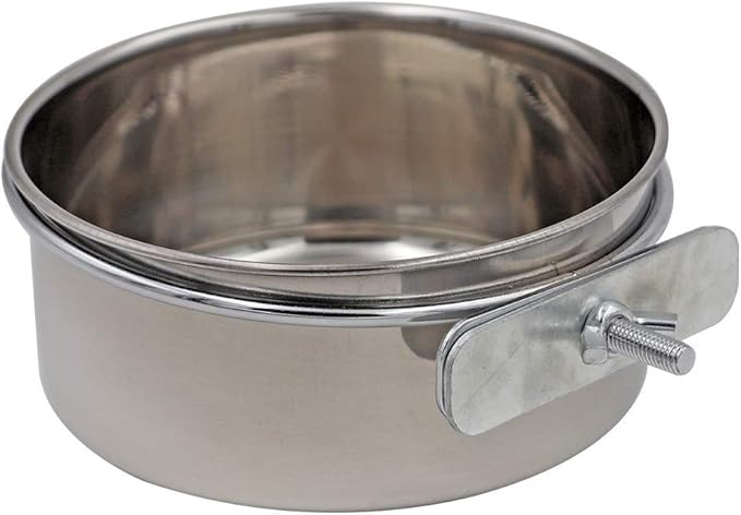 2 Packs, Pet Food Water Bowl with Clamp Holder Stainless Steel Coop Cup Hanging Feeder for Dog Bird Parrot Cat Rabbit, S&M