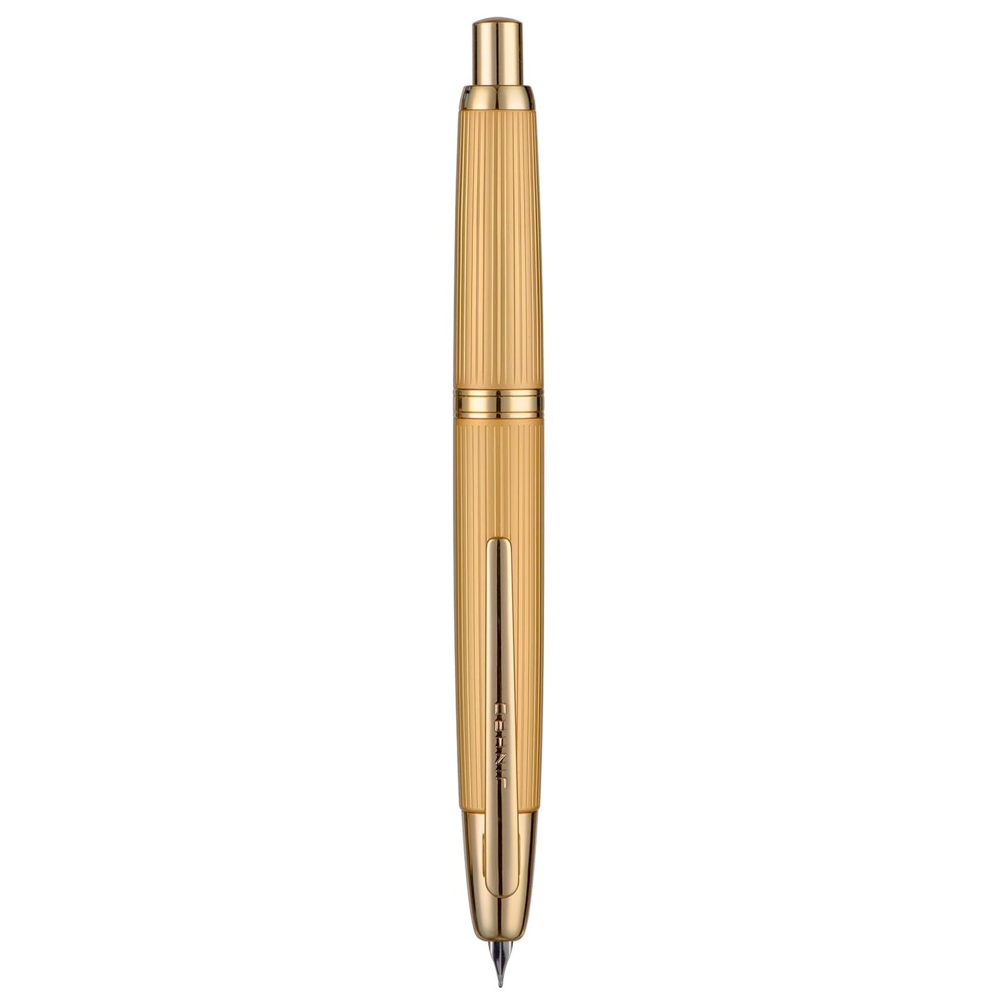 Jinhao 10 Press Fountain Pen with Box, Brushed Matt Gold Retractable Extra Fine Nib with Ink Converter Set (Golden Clip)
