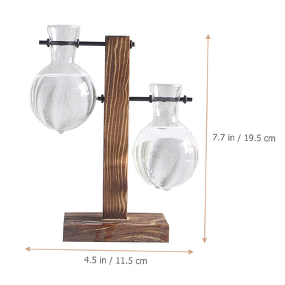 Hemoton 2pcs Hydroponic Glass Vase Wooden Base Stand Modern Plant Terrarium Tabletop Vase for Indoor Gardening Stylish