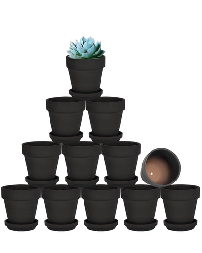 vensovo 3 inch Black Terracotta Clay Pots for Plants with Saucer - 12 Pack Small Terra Cotta Planter Great for Garden Windowsill Indoor & Outdoor Wedding Favors Gifts