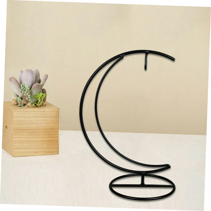 Zerodeko Moon Shaped Iron Ornament Display Stand with Hanging Glass Globe Holder Creative Plant and Terrarium Hanger for Balcony Home Office Decoration Suitable for Air Plants and Flower