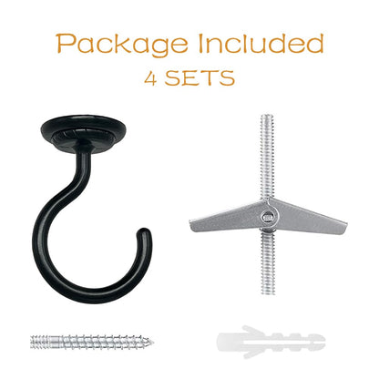 Lizntiate Ceiling Hook Large Swag Heavy Duty Hook with Hardware for Hanging Plants Ceiling Easy Installation Cavity Wall Dry Wall Indoor & Outdoor (4 Sets Black)
