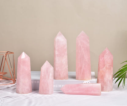 MOGEMT Natural Rose Quartz Obelisk Tower Large Healing Crystal Wand Point 6 Faceted Reiki Chakra Meditation Therapy 1-1.5 LBS