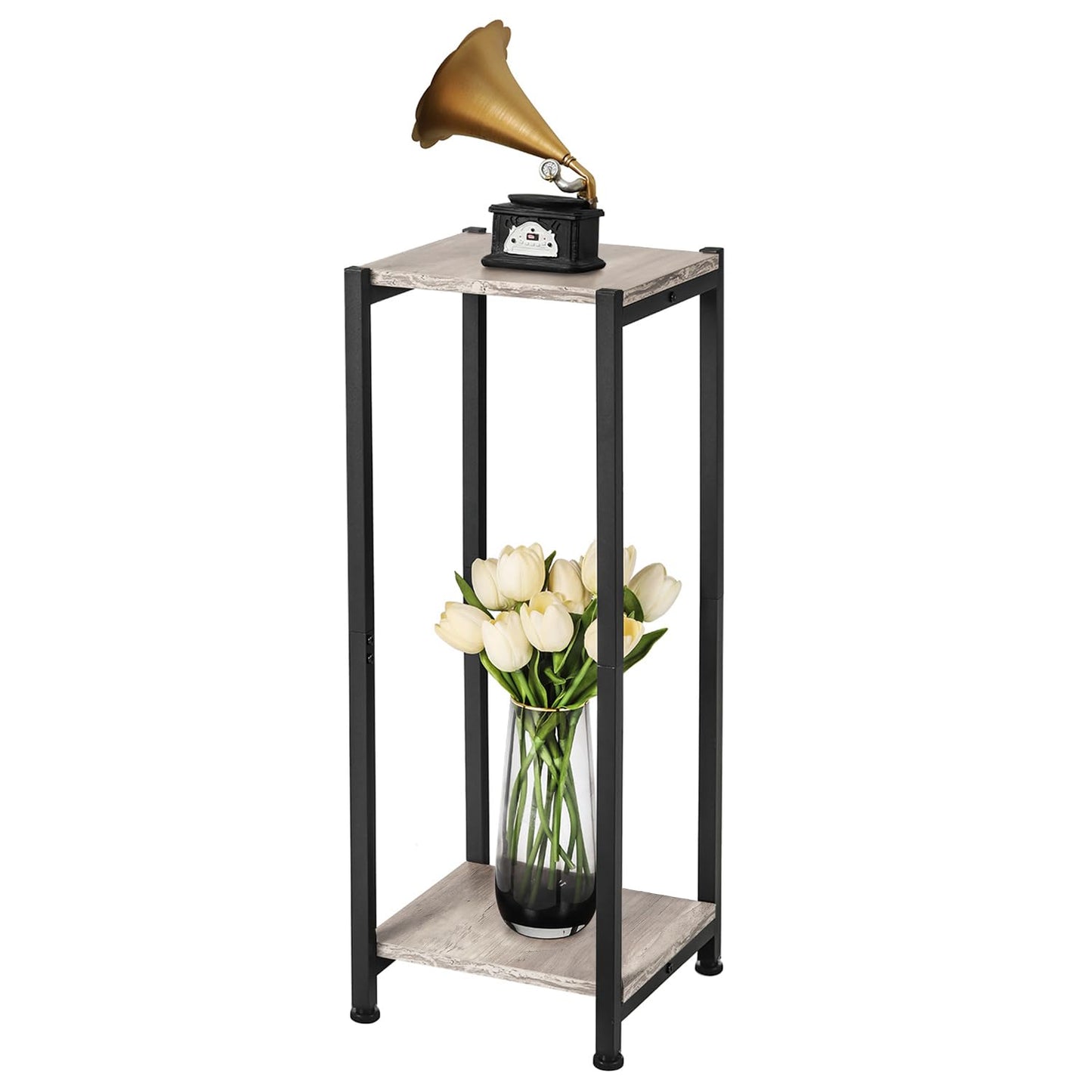 Dipion Tall Plant Stand Indoor,31 Inch Plant Stands,2 Tier Metal Plant Stand with Heavy Duty Wood,Greige and Black