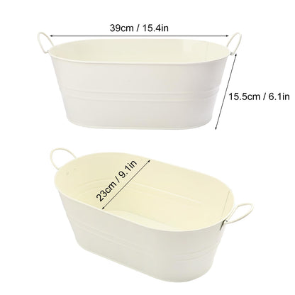 Biugaaufai 3 PCS 15.3 x 9 x 6 inches White Metal Galvanized Tub with Handles, 3 Gallon Galvanized Beverage Tubs for Parties, Large Metal Drink Ice Buckets for Beer, Wine, Cocktails & Outdoor Events