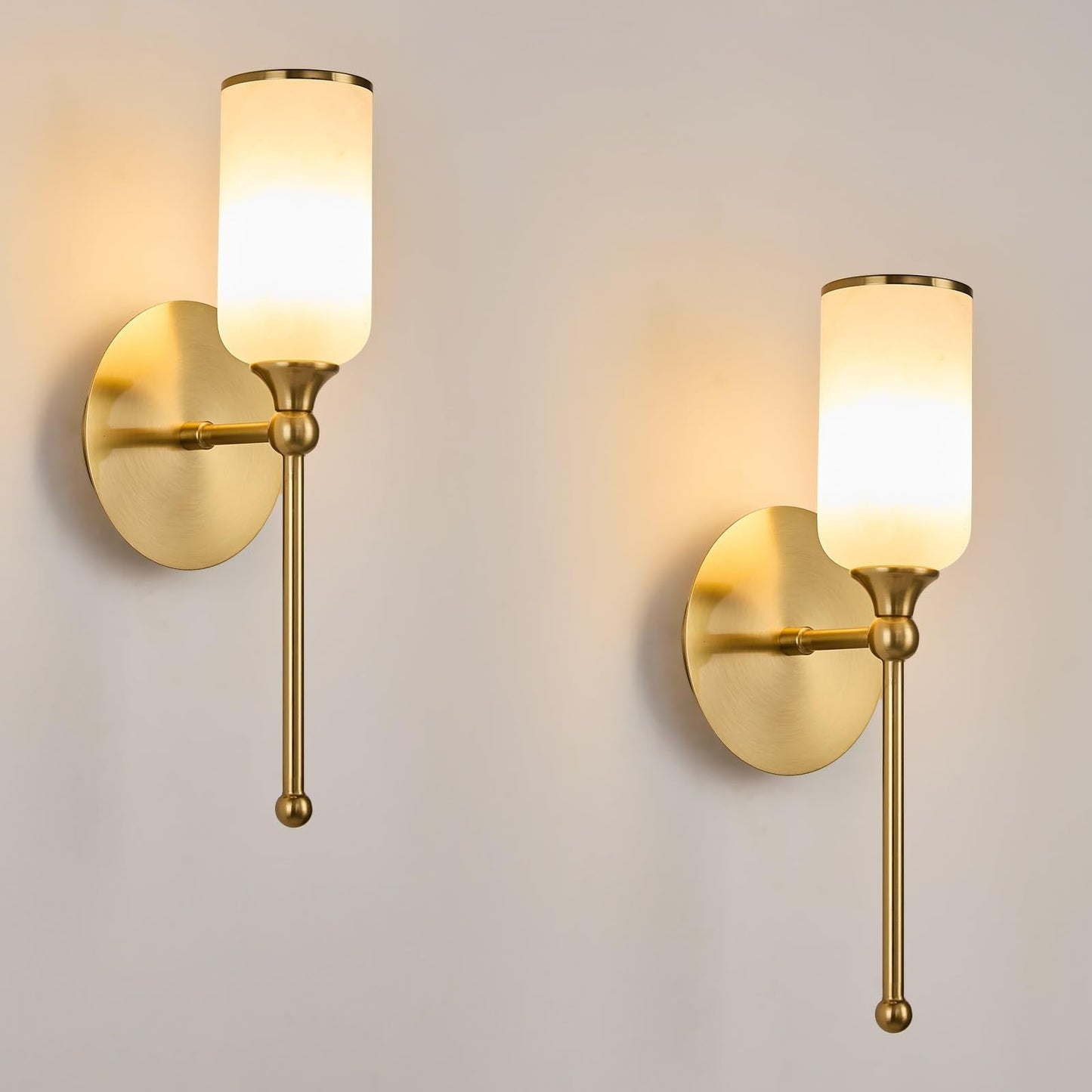 Fanyank Alabaster Wall Sconce, 15.4inch Natural Marble Lampshade Wall Sconce, Hardwired Sconce LED Modern Wall Lamp for Bedroom, Stairs, Living Room, Bedside, Hallway Gold