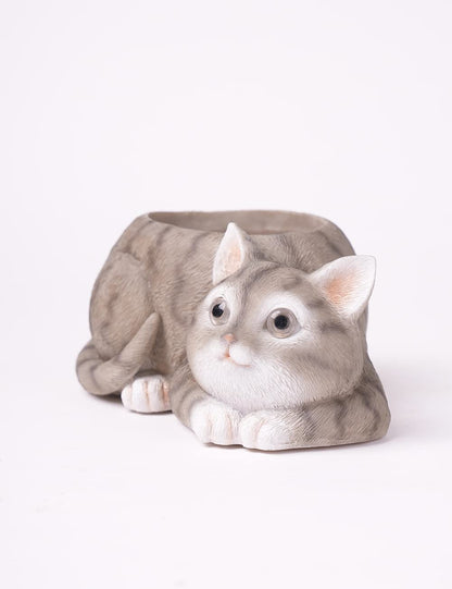HAUCOZE Cat Statue Planter Succulent Pot Modern Animal Sculpture Home Decor Gift for Bookshelf Garden 7.9 Inch