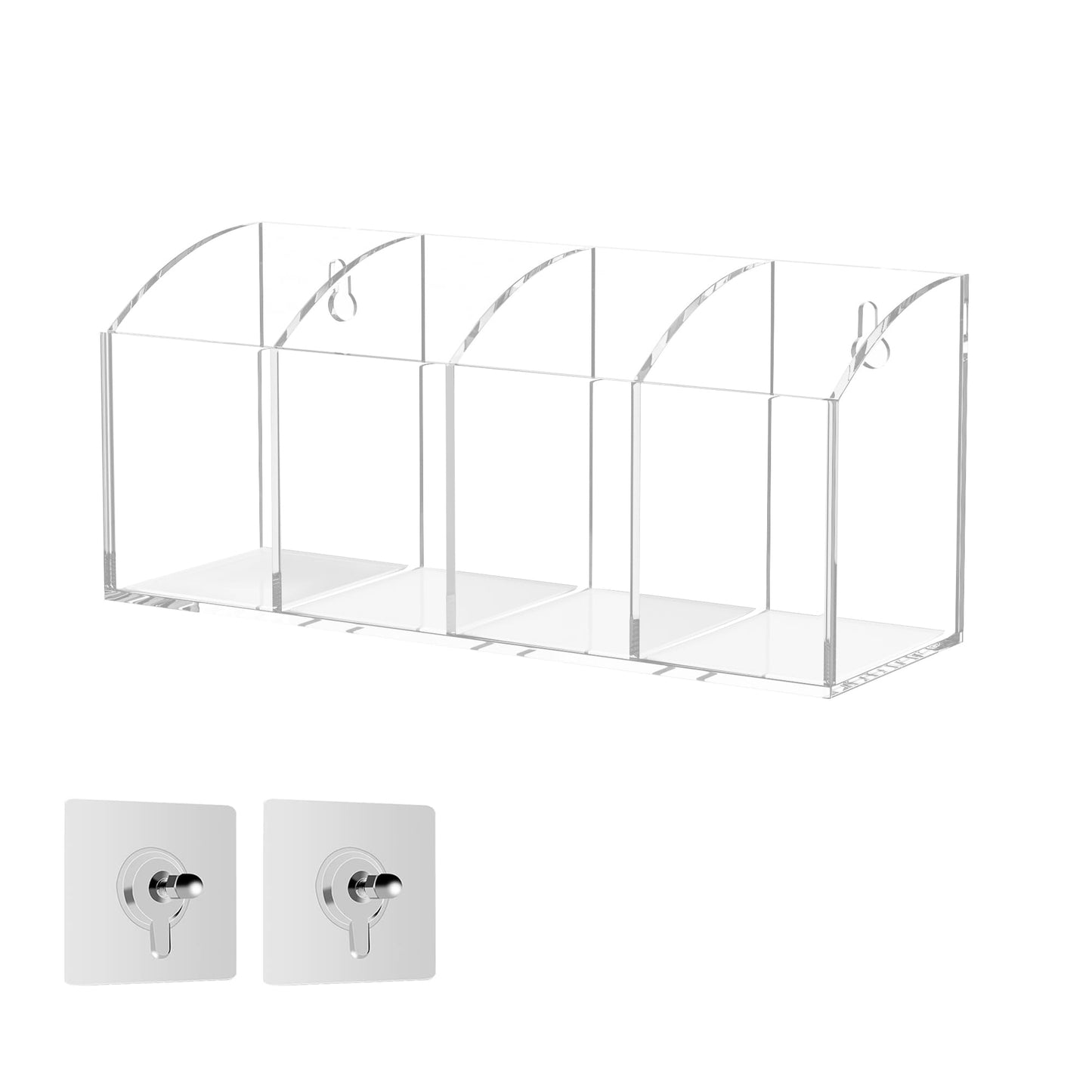 Hexsonhoma Acrylic Pen Holder Organizer 4 Compartments, Clear Makeup Brush Holder, No Drill Wall Mounting Pencil Holder for Office Accessories