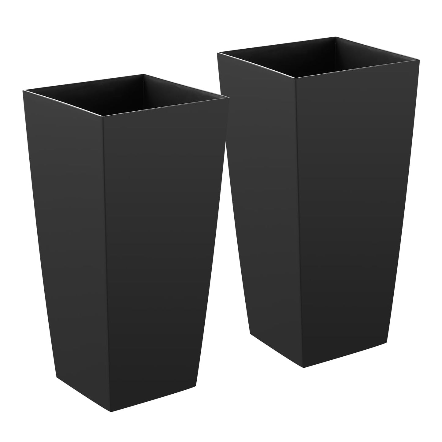 VEVOR 26 Inch Tall Planter Set of 2, Outdoor Large Tall Planters for Outdoor Indoor Plants, Tapered Black Planter for Front Porch, Patio, Garden, Plant Container Flower Pots with Built-in Drainage