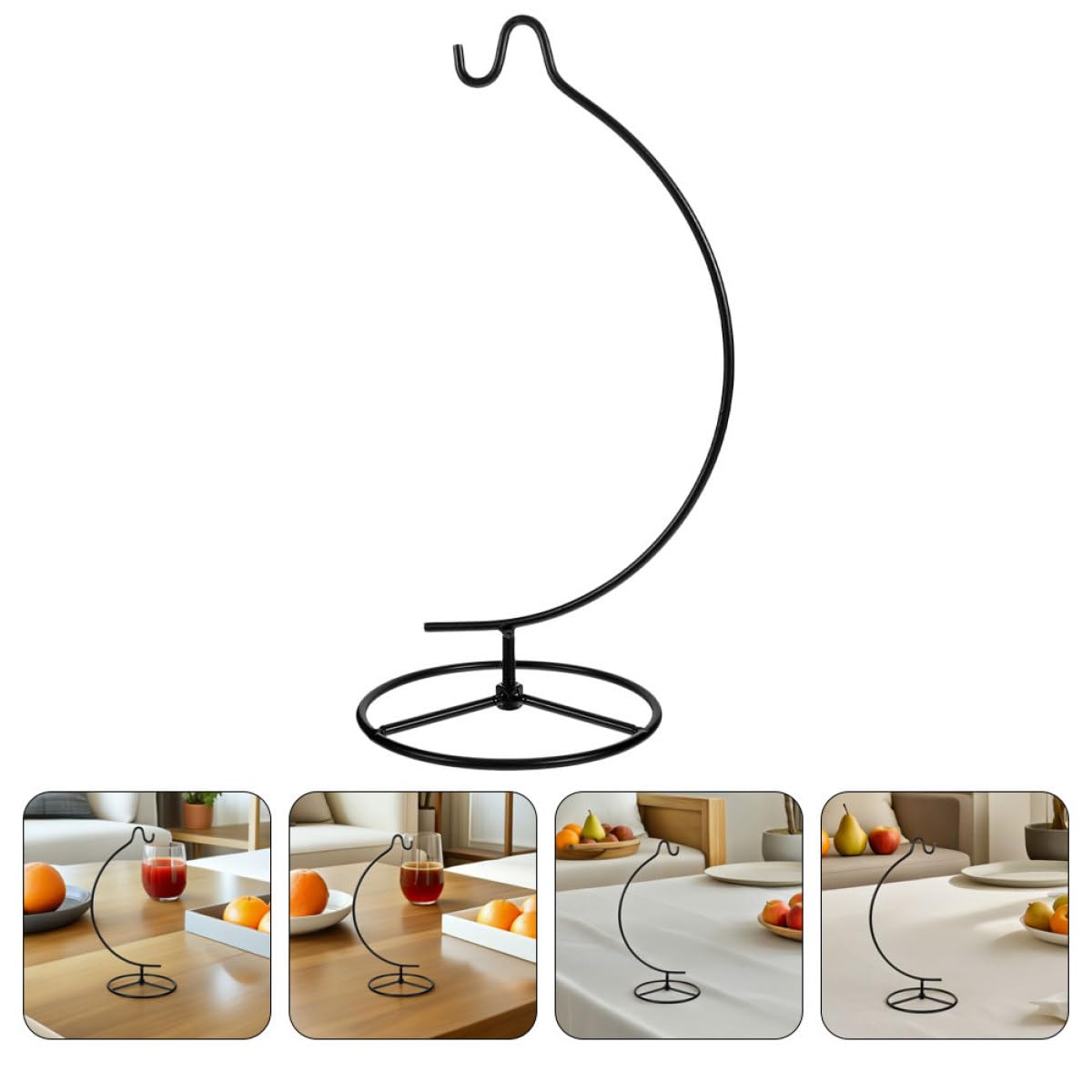 GETAJGHSD 2pcs Iron Hanging Rack for Moon-shaped Micro Landscape Bottle Hanger with Wire Hook, Black Ornament Display Stand for Air Plant Terrarium and Glass Globe Home Décor