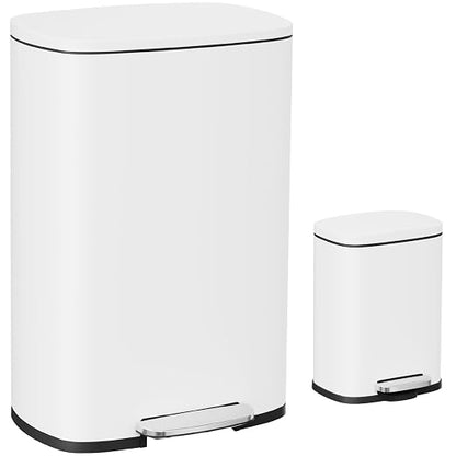 Arlopu 13.2+1.3 Gallon Step Trash Can, Stainless Steel Garbage Bin, Soft-Close Rubbish Bin with Removable Plastic Inner Bucket, Fingerprint-Proof, Lid Dustbin, for Kitchen Home (White)