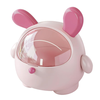 BeeChamp Cute Bunny Mini Trash Can with Lid - Small Cartoon Rabbit Desk Organizer, Storage Box for Kids Room, Office, Bathroom - Adorable Waste Bin for Home & School (Pink)
