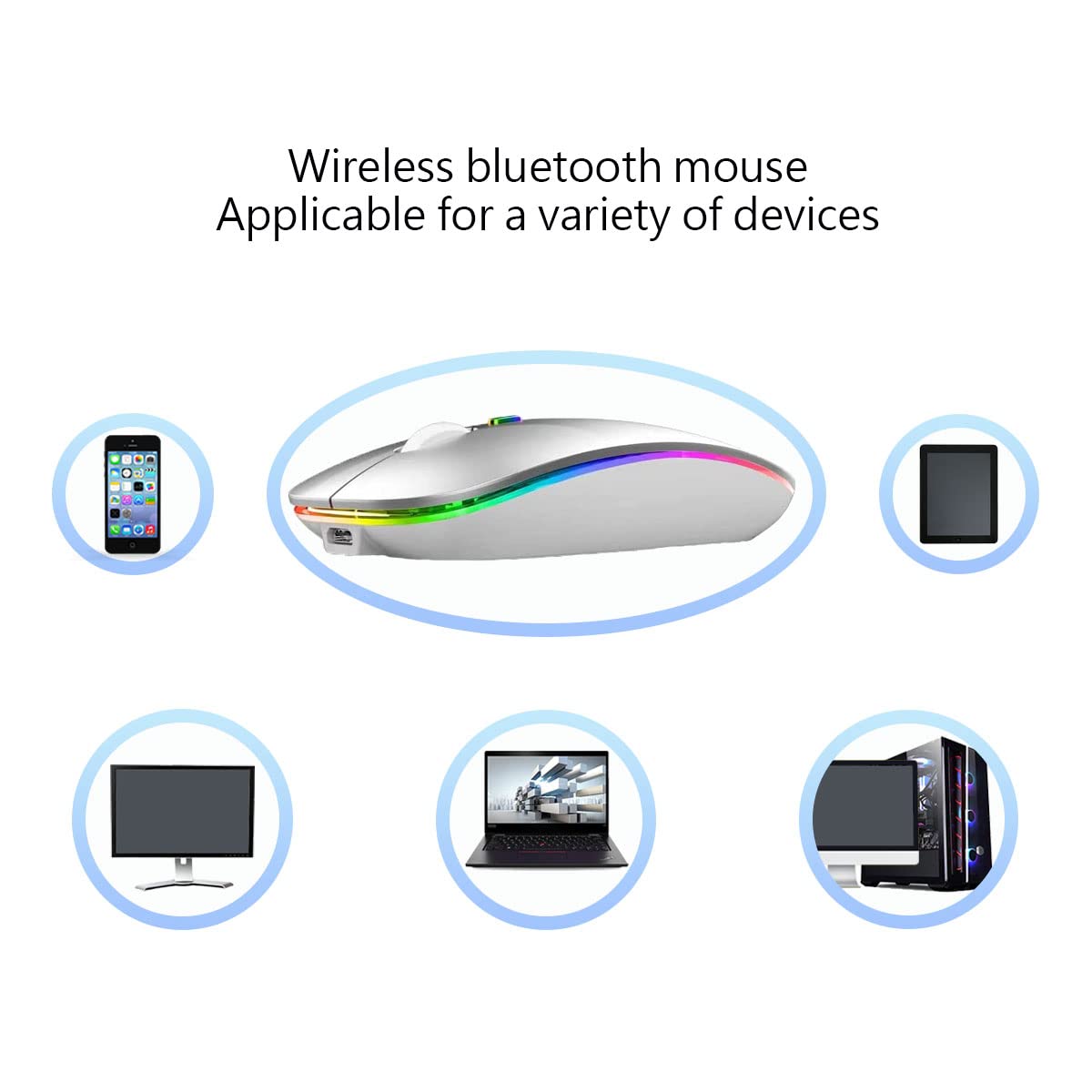 Wireless Bluetooth Mouse Rechargeable Laptop Mice with LED Lights Silent Slim Use(BT5.2 and 2.4G Portable USB Receiver)Dual Mode Computer Mouse for Laptop/iPad/Tablet/Apple/Computer/Mac(Black)